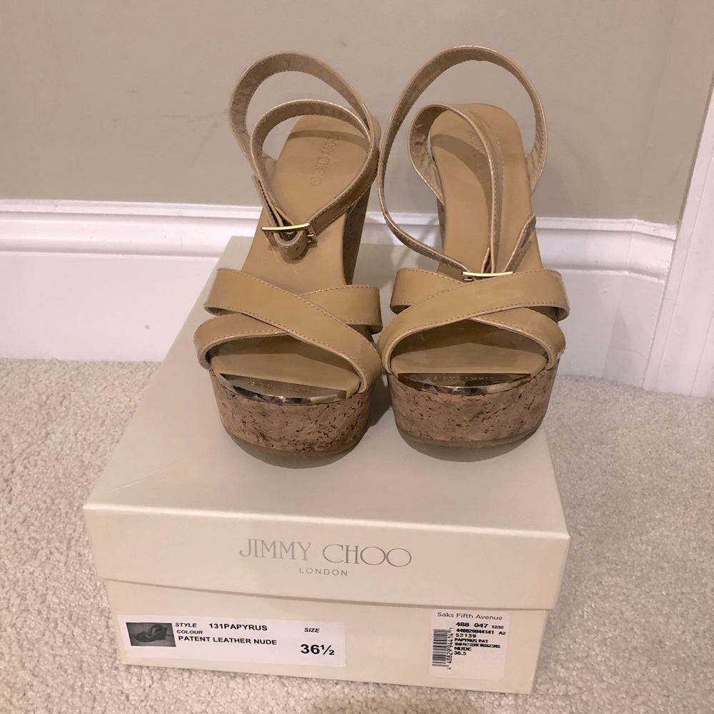 Jimmy Choo Papyrus Wedge Sandal Nude 36.5